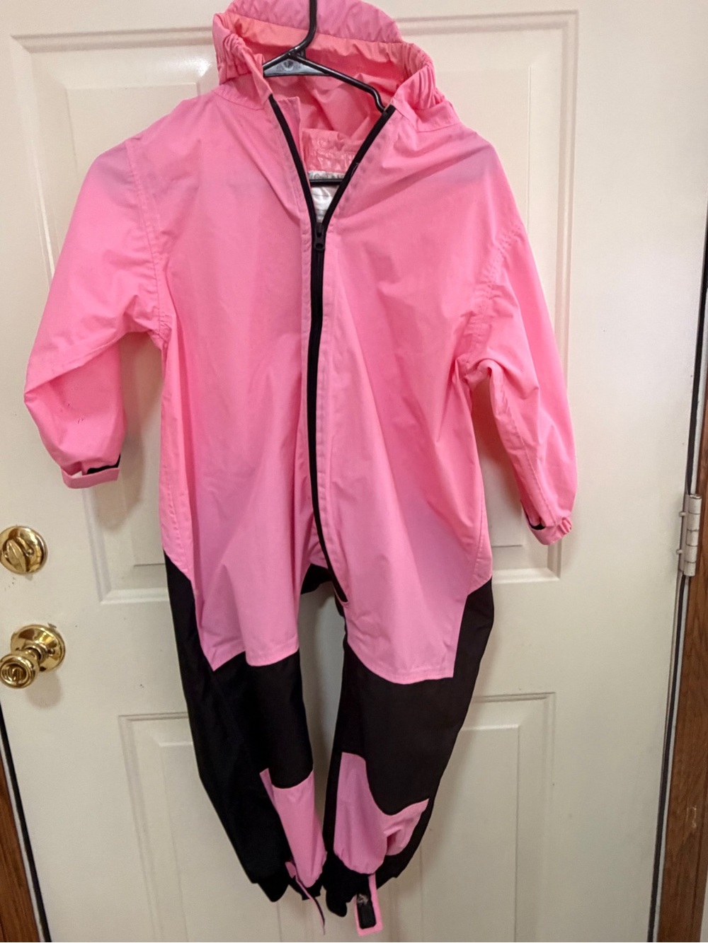 Water-Resistant Pink and Black Kids One-Piece Bodysuit with Hood